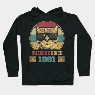 Awesome Since 1981 43rd Birthday Gift Cat Lover Hoodie